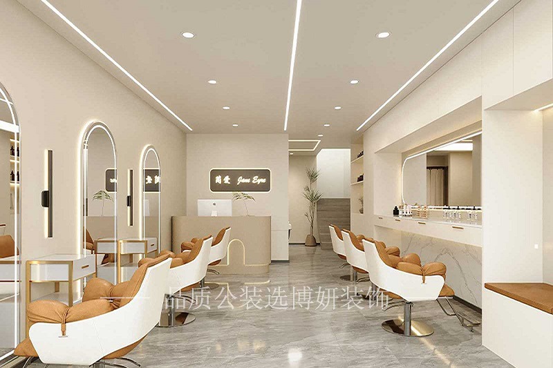 理发店装修设计,理发店装修设计案例,奶油风格理发店装修设计案例